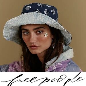 Free People Navy and Light Blue Paisley Hat